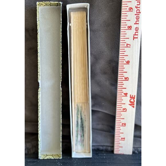 Vintage Japanese Folding Fan Bamboo Frame Floral Asian With Box Retro Design - Picture 4 of 11
